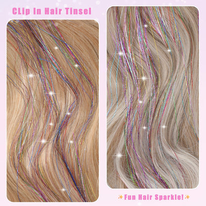 Liora — Rainbow Hair Tinsel Clip-In Extensions for Sparkling Highlights