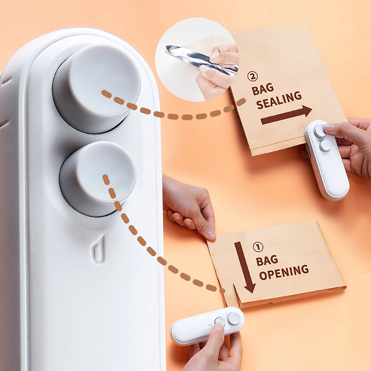 USB Rechargeable 2-in-1 Snack Sealing &amp; Opening Machine: Keep Food Fresh with Heat Sealing and Chip Knife