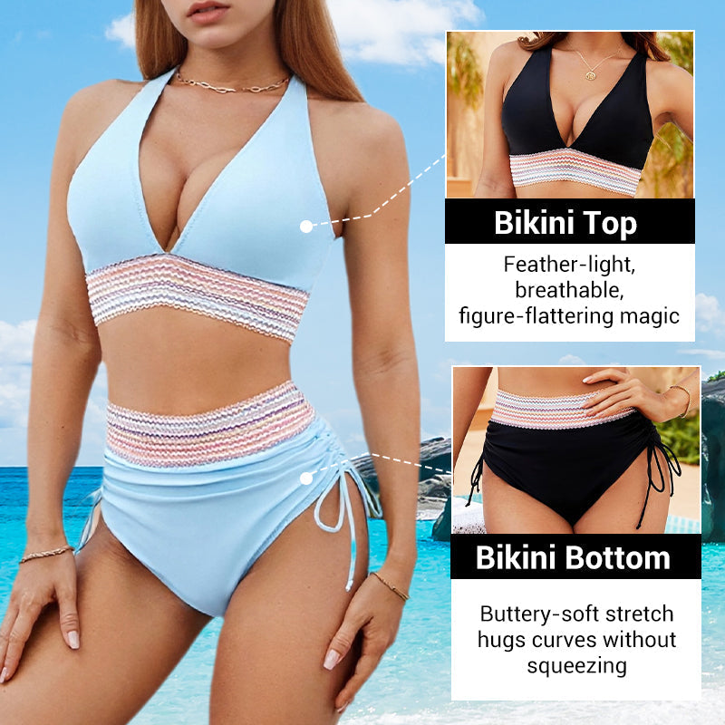 🔥Hot Sale💥-👙High Waisted Tummy Control Color Block Bikini Sets