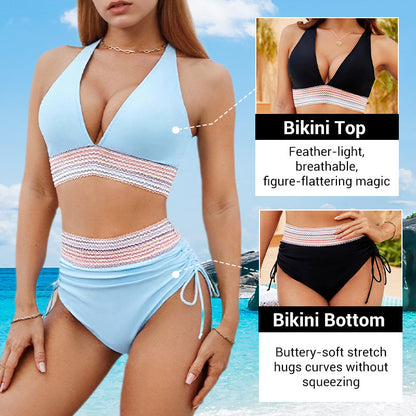 🔥Hot Sale💥-👙High Waisted Tummy Control Color Block Bikini Sets