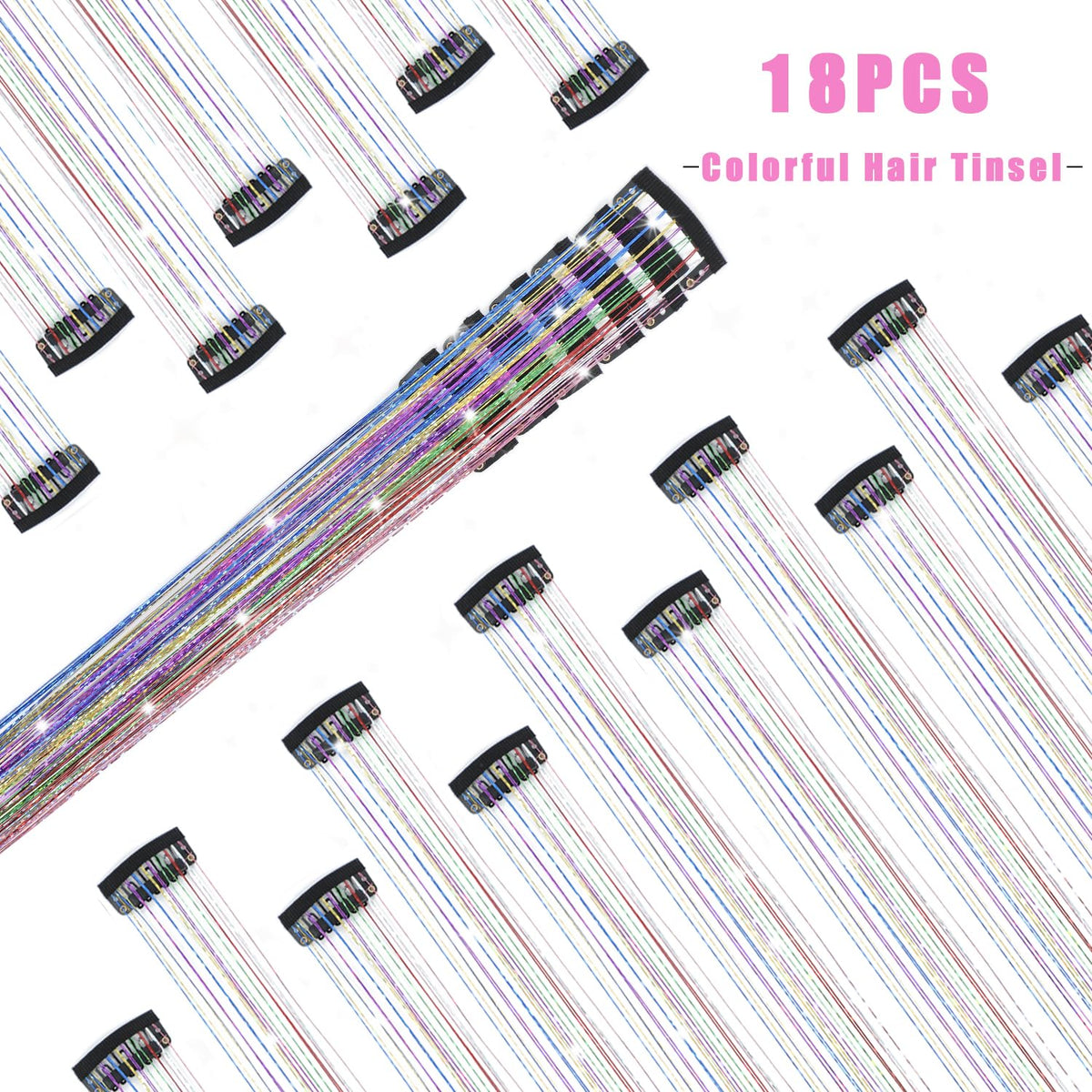Liora — Rainbow Hair Tinsel Clip-In Extensions for Sparkling Highlights