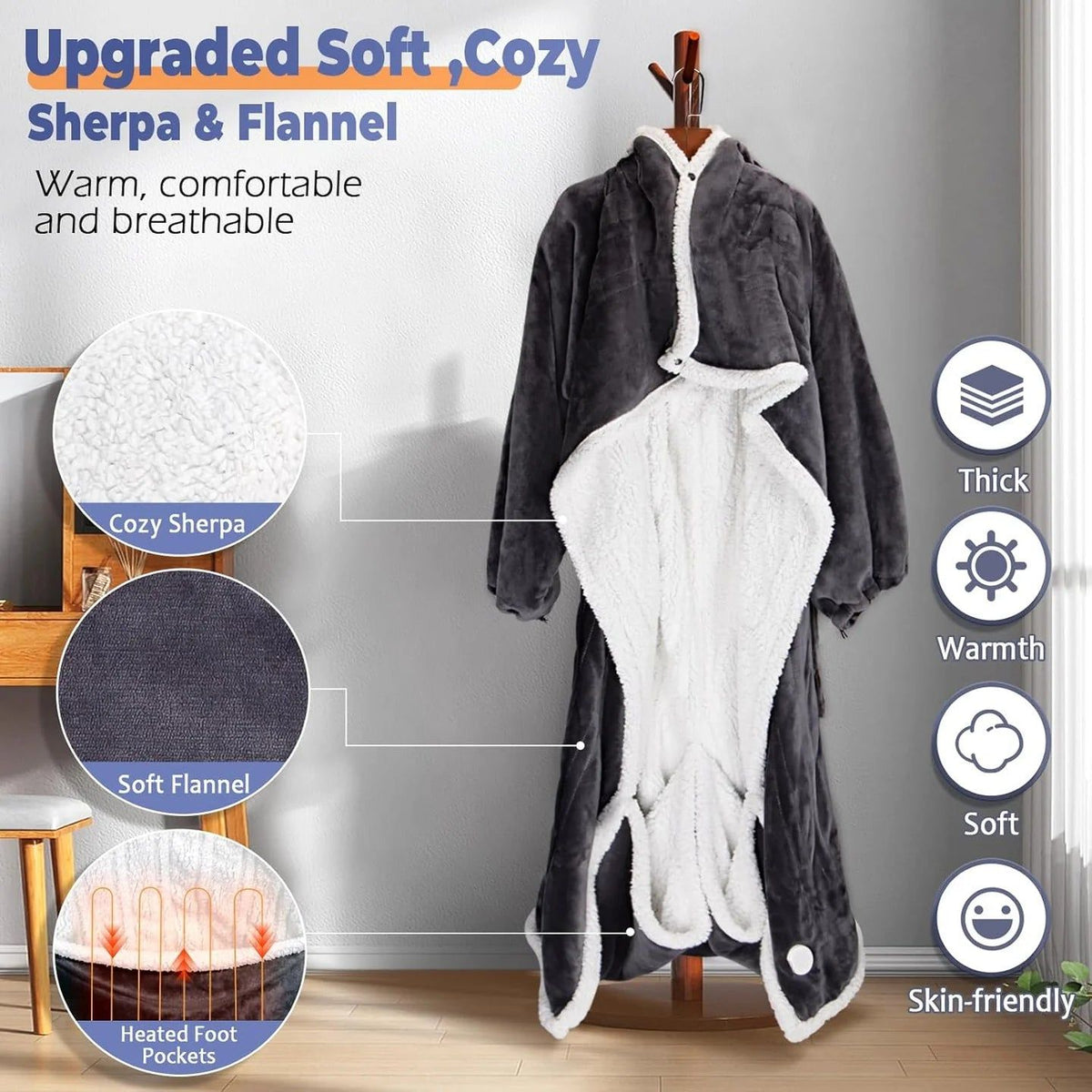 Thermal Heating Blanket with Foot Pocket | Electric Heated Throw for Period Cramp & Pain Relief