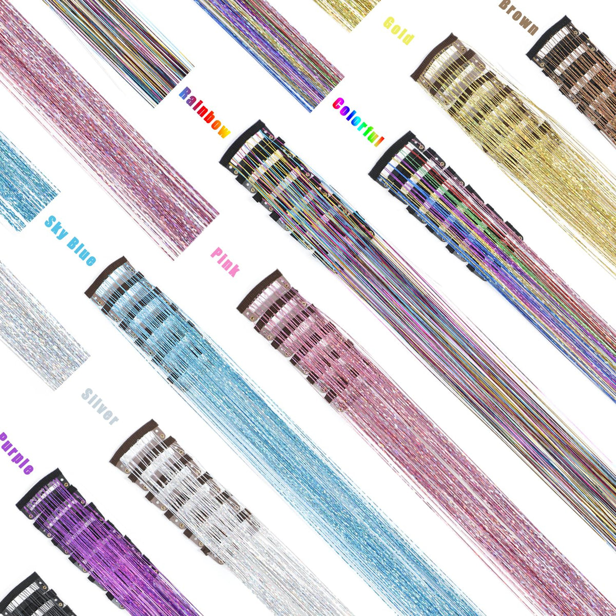 Liora — Rainbow Hair Tinsel Clip-In Extensions for Sparkling Highlights