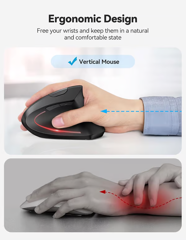 🖱️ Ergonomic Vertical Mouse | Christmas SALE 50% OFF | 87% Less Wrist Strain, 3-Device Bluetooth Switch | Perfect Gift for Office & Home Office Setup 🎄✨