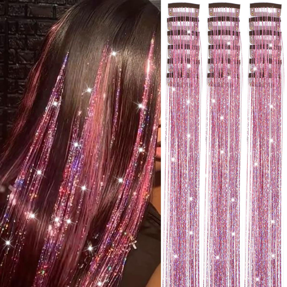 Liora — Rainbow Hair Tinsel Clip-In Extensions for Sparkling Highlights