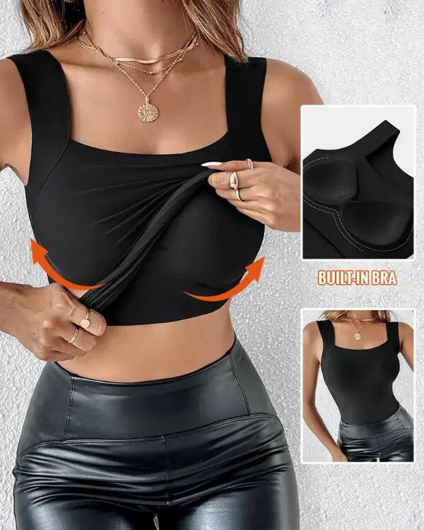 Women’s U-Neck Thermal Tank with Built-In Bra 