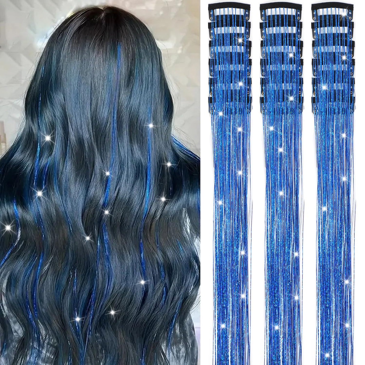 Liora — Rainbow Hair Tinsel Clip-In Extensions for Sparkling Highlights