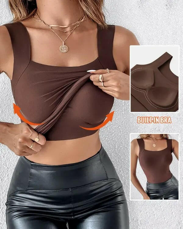 Women’s U-Neck Thermal Tank with Built-In Bra 