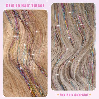 Liora — Rainbow Hair Tinsel Clip-In Extensions for Sparkling Highlights