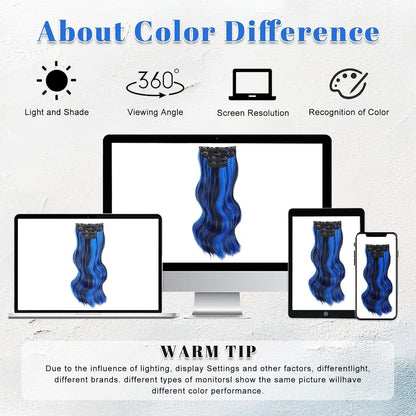 Clip in Long Wavy Synthetic Hair Extension (Blue Black Highlights)
