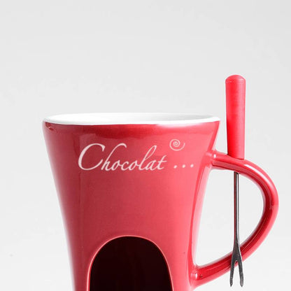 Premium Ceramic Chocolate Fondue Mug Set with Tea Light Warmer - Romantic Date Night Essential