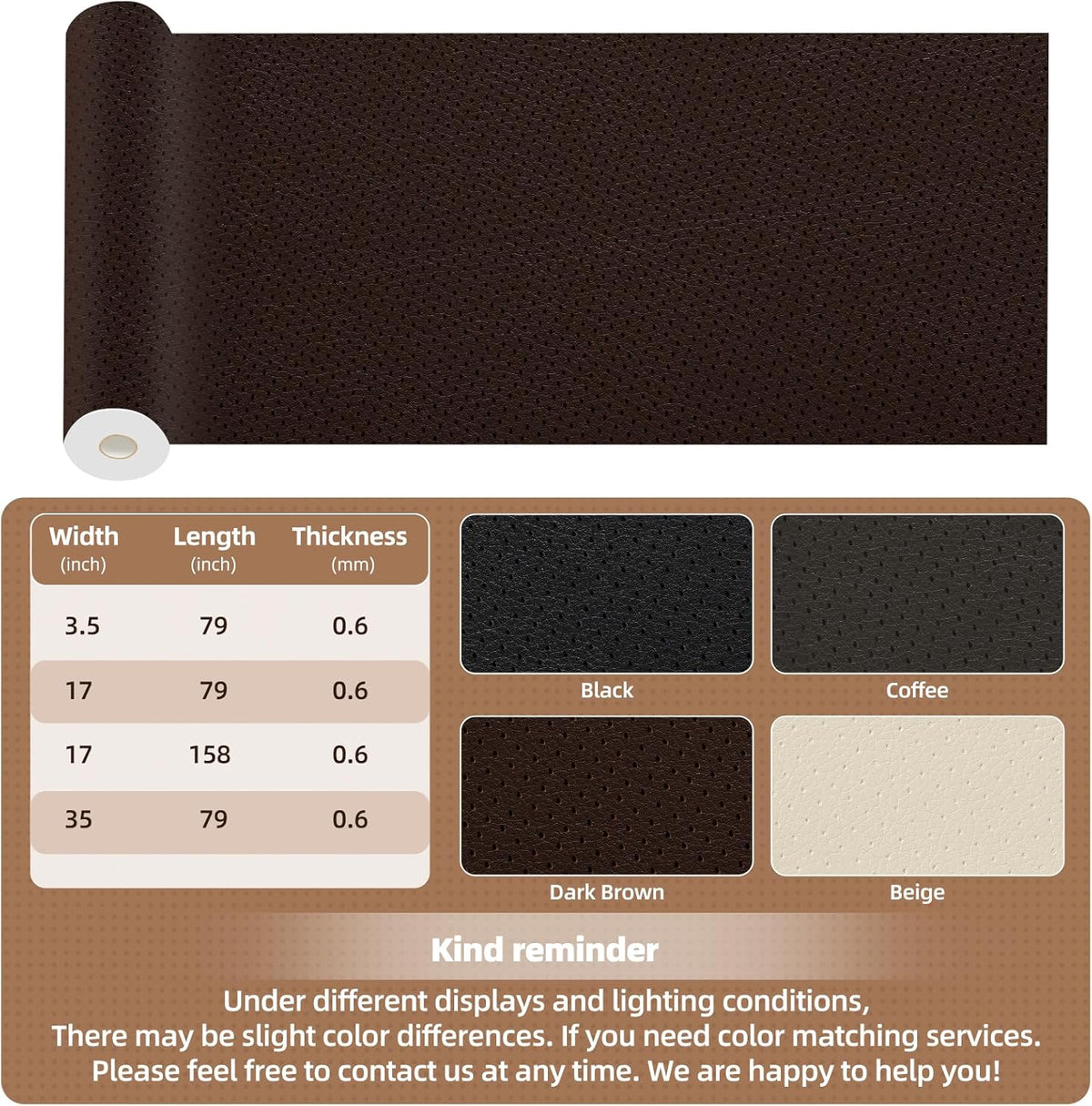 Caedrea Leather Repair Patch – 17x79" Self-Adhesive Waterproof Vinyl Patch for Couch, Furniture, Car Seats & Cabinets, Durable DIY Fix