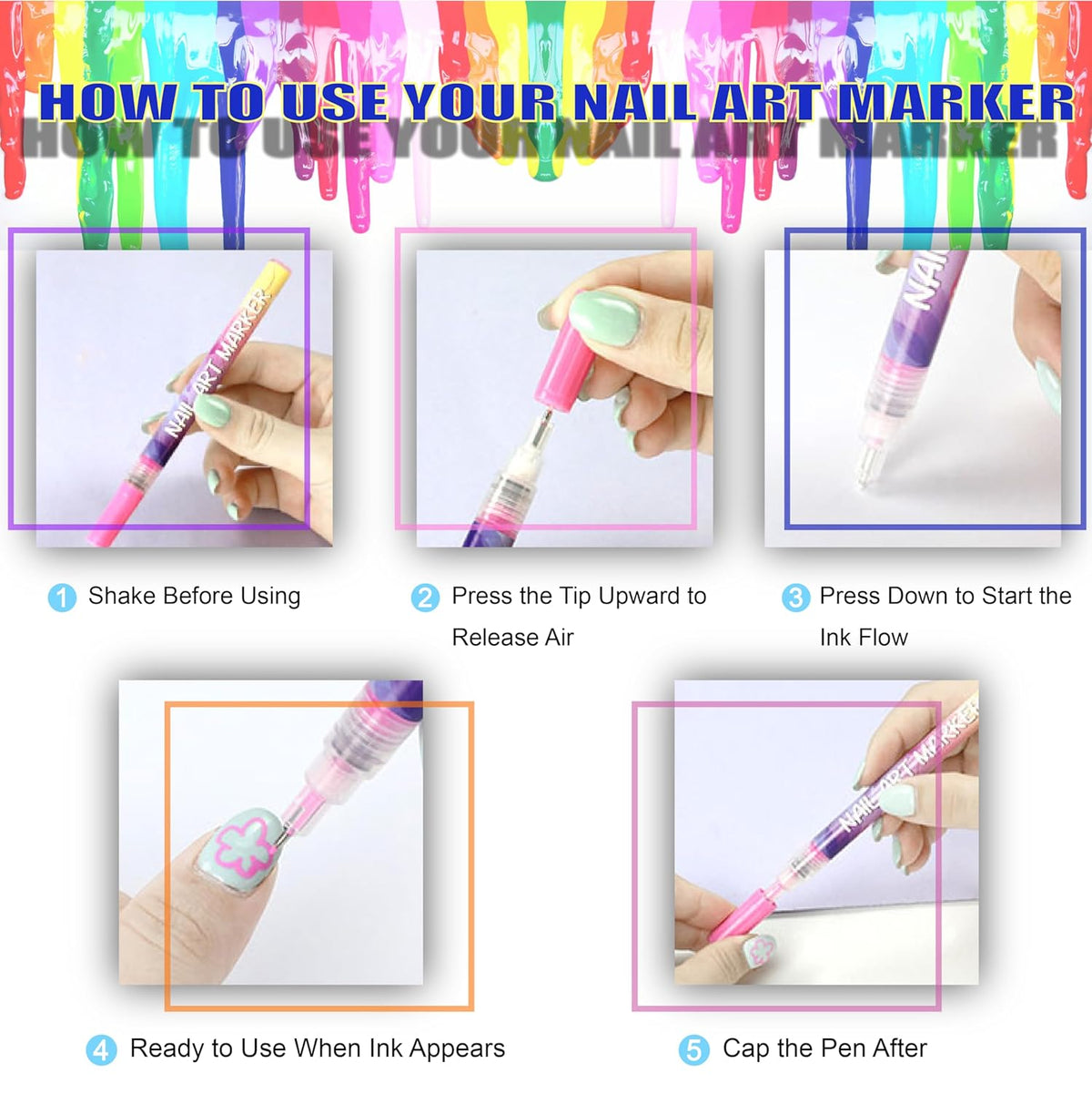 12 Colors 3D Nail Art Pens