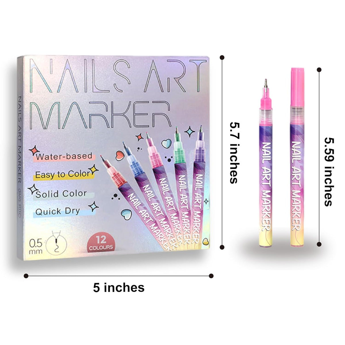 12 Colors 3D Nail Art Pens