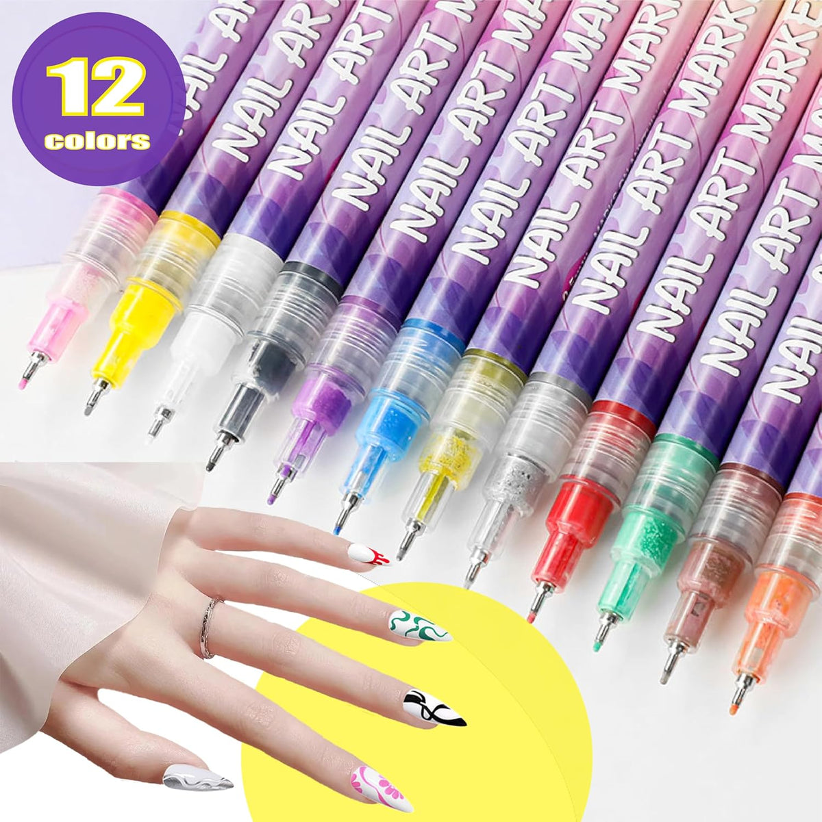 12 Colors 3D Nail Art Pens