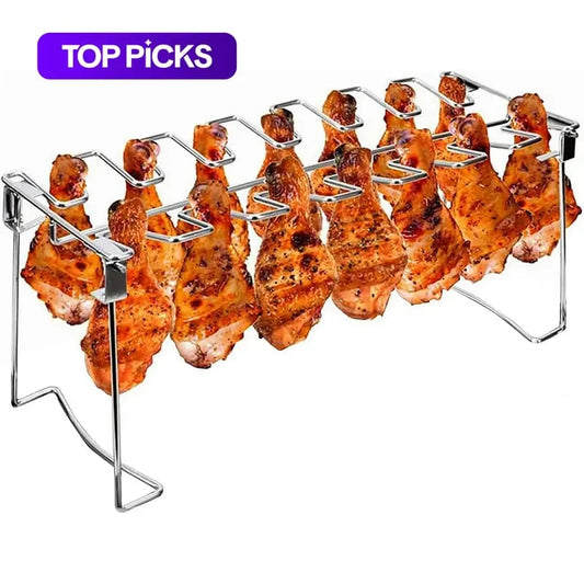 Metal Chicken Drumstick Rack, Multi Grid Chicken Leg Grill Rack, Dishwasher Safe Non Stick Barbecue Rack, Barbecue Utensils for Camping