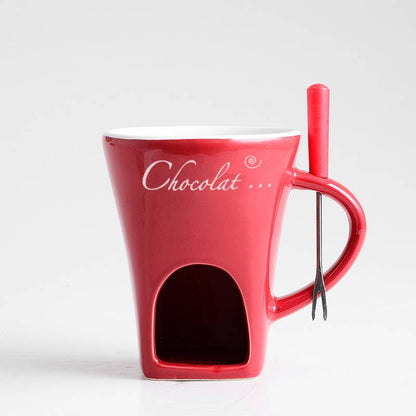 Premium Ceramic Chocolate Fondue Mug Set with Tea Light Warmer - Romantic Date Night Essential