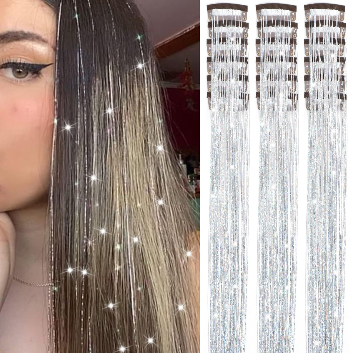 Liora — Rainbow Hair Tinsel Clip-In Extensions for Sparkling Highlights