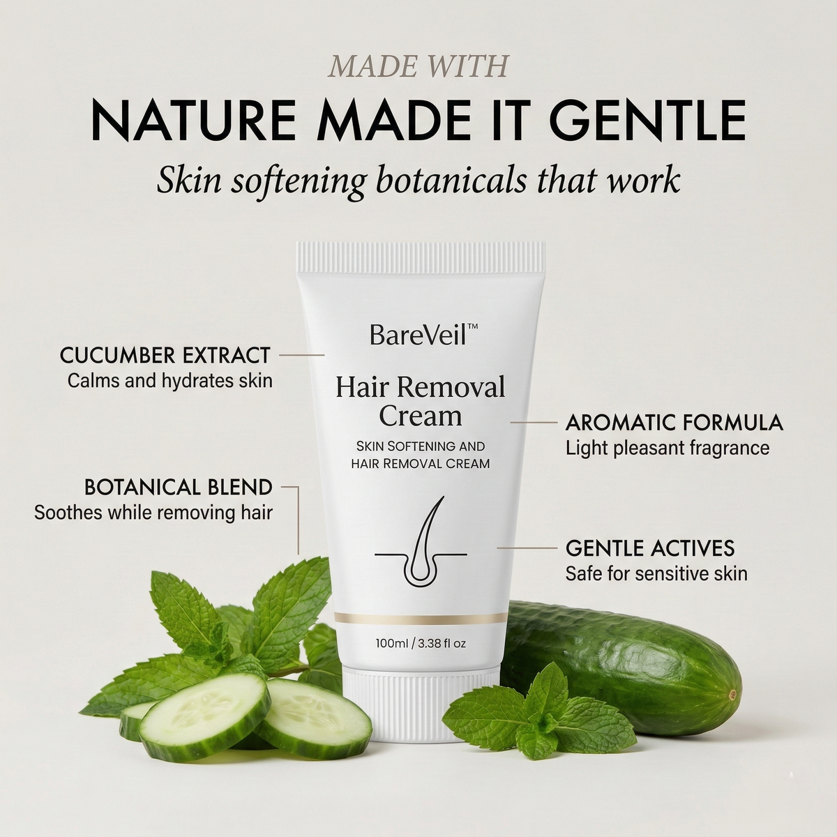 BareVeil™ – Gentle Aromatic Skin-Softening Hair Removal Cream + 1 +1 FREE