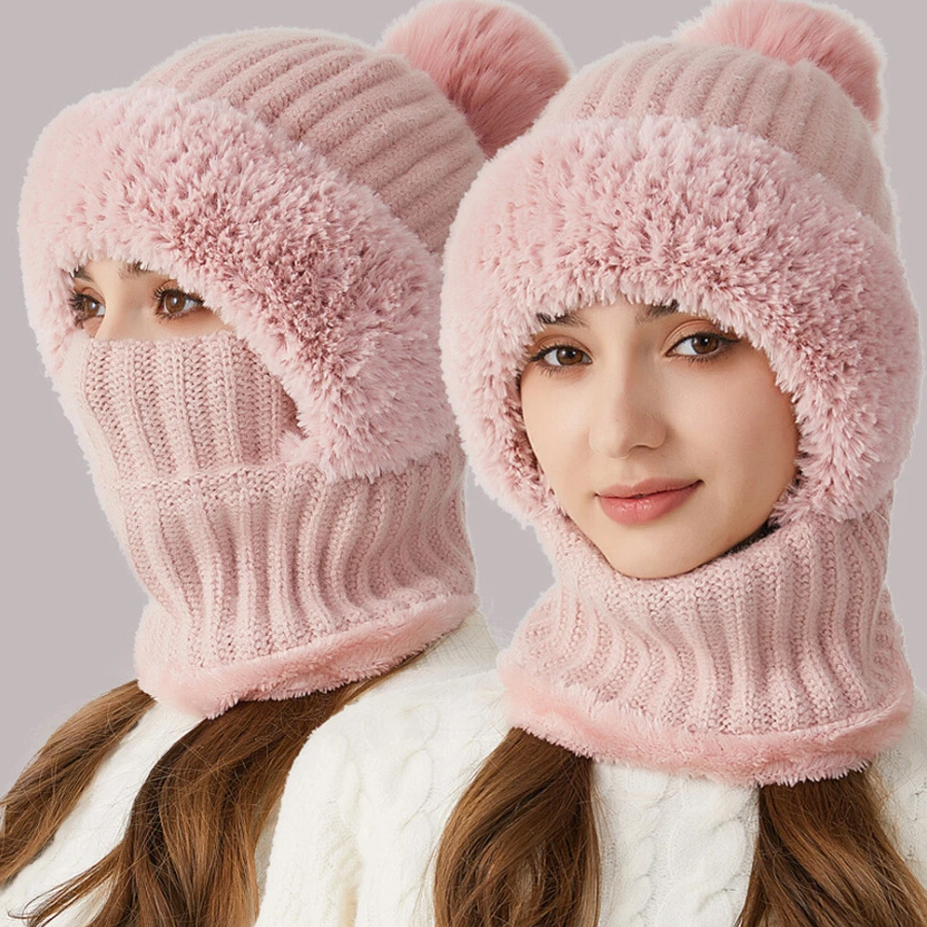 Women's 3 in 1 Fleece Lined Winter Hat Scarf Mask