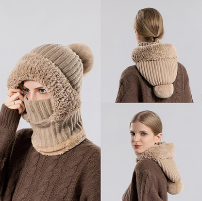 Women's 3 in 1 Fleece Lined Winter Hat Scarf Mask