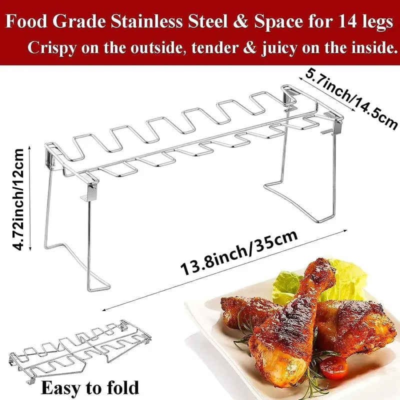 Metal Chicken Drumstick Rack, Multi Grid Chicken Leg Grill Rack, Dishwasher Safe Non Stick Barbecue Rack, Barbecue Utensils for Camping