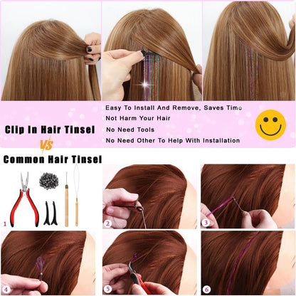 Liora — Rainbow Hair Tinsel Clip-In Extensions for Sparkling Highlights