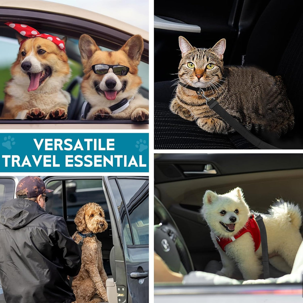 Adjustable Dog Seat Belt for Car, 2 Pack Pet Safety Belts for Vehicles, Heavy-Duty Nylon Puppy Harness Seatbelt Leash for Driving, Universal Fit Seatbelts for Pets in SUV, Truck, Travel, Black