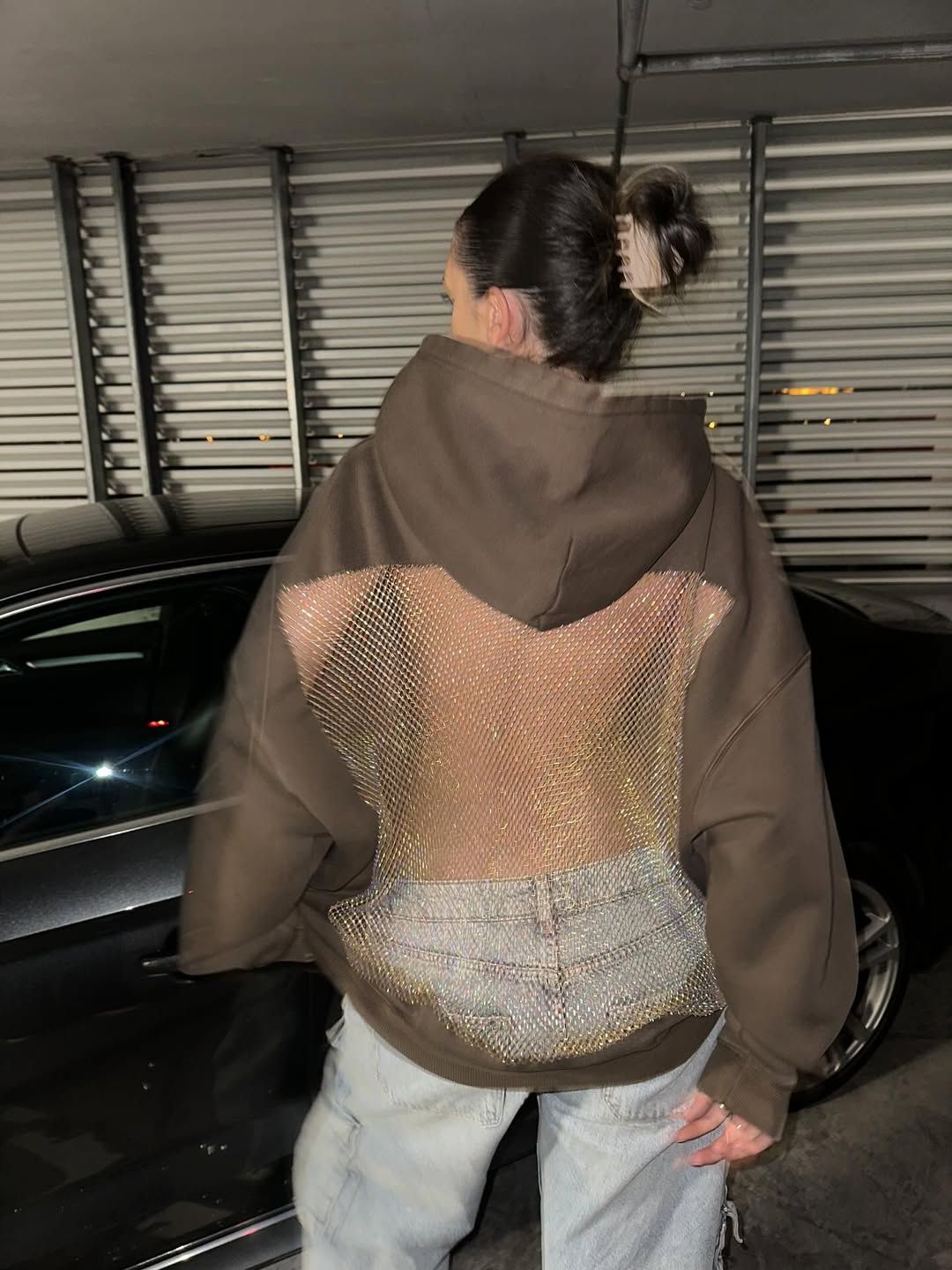 Backstage Crystal-Mesh Hoodie