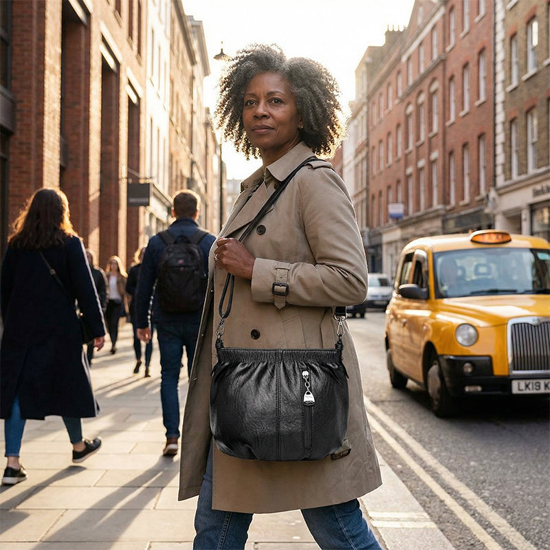 👜50% OFF NOW🎀Casual Pleated Bucket Leather Handbag – Soft Leather, Versatile Style & Adjustable Shoulder Strap✨