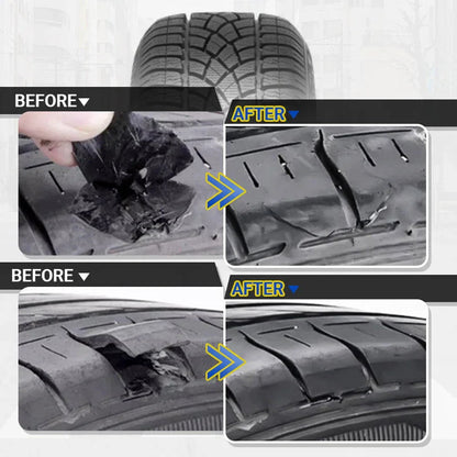 Before and after comparison of car tire repair using premium auto tools from clarioy.