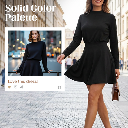💖New Arrival 50% OFF💖—Women's Mock Neck Knit A-Line Mini Dress