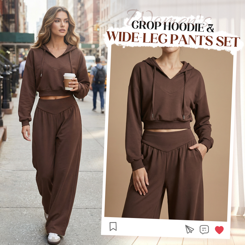 Women's Crop Hoodie & Wide-Leg Pants Set