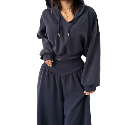 Women's Crop Hoodie & Wide-Leg Pants Set