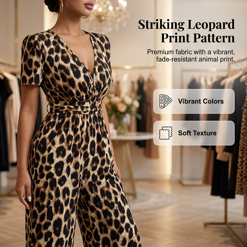 Leopard Print V-Neck Wide-Leg Jumpsuit